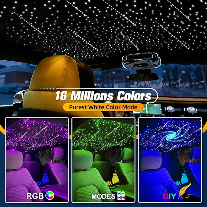 12W Twinkle&Meteor 2 in 1 RGBW Starlight Headliner Kit, 300pcs*0.03in*9.8ft+96pcs Shooting Star Lights for Car/Home Ceiling, Fiber Optic Lights with Bluetooth APP/Remote Control/Music Effect