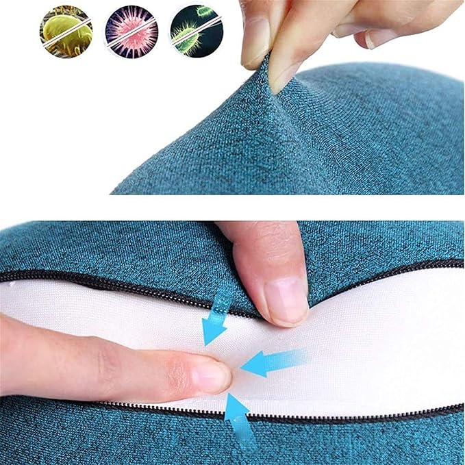 Neck Pillow Sleep Kit - 100% Memory Foam Travel Pillow, Compact Carry Bag, U-Shaped Airplane Car Flight Pillow, Breathable and Comfortable 360-Degree Head Support (Color : Blue)
