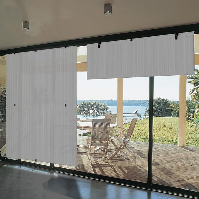 Bynbbur 5'W x 6'H Outdoor Patio Shades Foldable Roller Blinds, 220 GSM Sun Shade Roll Up Porch Screens Exterior Shade Cloth for Deck Pergola Backyard, Light Gray