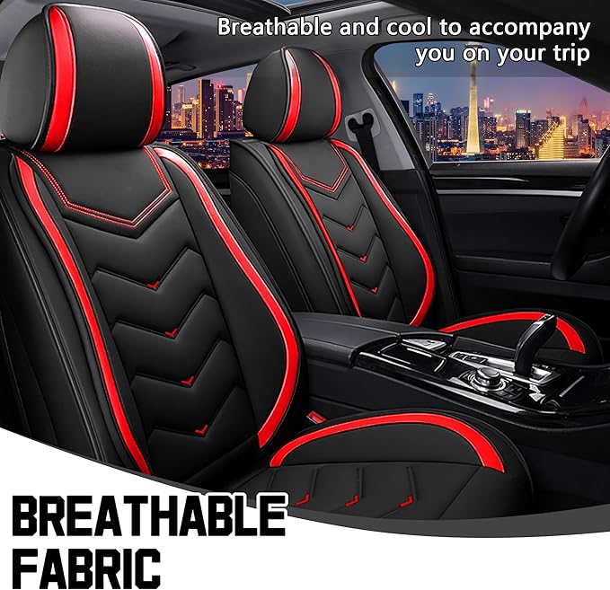 CTDS Car Seat Covers for Jeep Grand Cherokee L 2021-2026, Stylish Sport Seat Cover, Premium Nappa Leather Car Seat Cover. Automobile Seat Covers Sets.(Standard 2 Seats/Black Red)