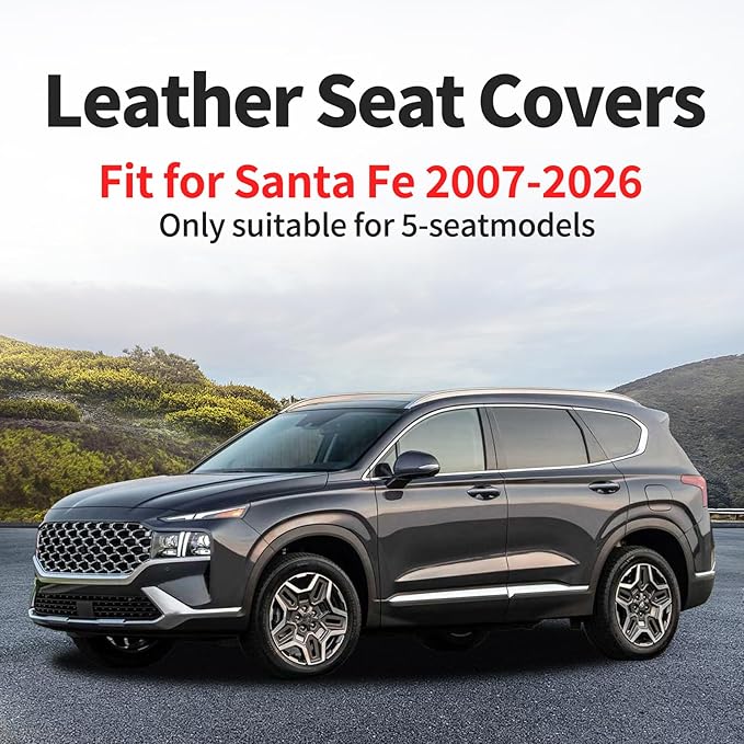 Santa Fe Seat Covers Custom Fit for Hyundai Santa Fe 2007-2026 (Only 5-Seat Version) - Full Set Premium Leather, Waterproof, All-Weather, Airbag Compatible, Only 2 Front seat Covers (Red)
