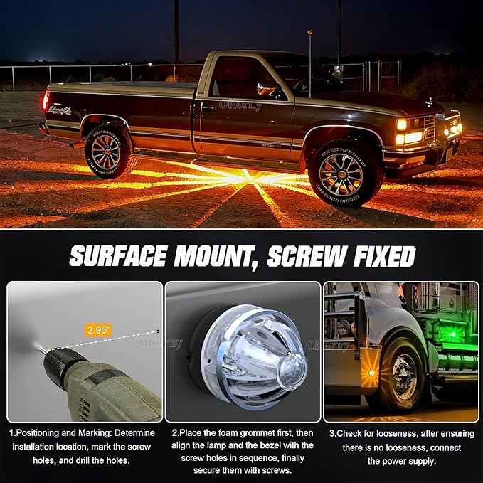 4-Pack Dual Color Watermelon Lights LED Strobe & Steady Cab Roof Clearance Warning Marker Lights with Clear Lens & Bezel Suitable for Trailer Kenworth Peterbilt Freightliner (Amber Green)
