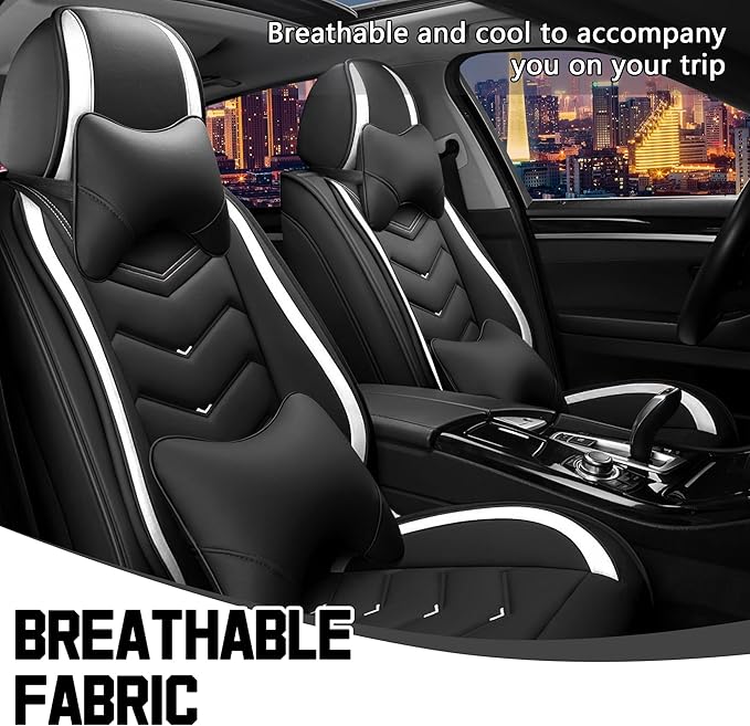 CTDS Car Seat Covers for Chevy Trax 2015-2026, Stylish Sport Seat Cover, Premium Nappa Leather Car Seat Cover. Automobile Seat Covers Sets.(Luxury 2 Seats/Black White)