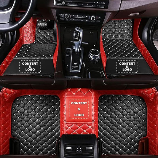 Customize Making Car Floor Mats for 99.99% Sedan SUV Pickup Truck Full Coverage Men Women Cute Leather Protection Pads Non-Slip Floor Liners (Black+Red Side)