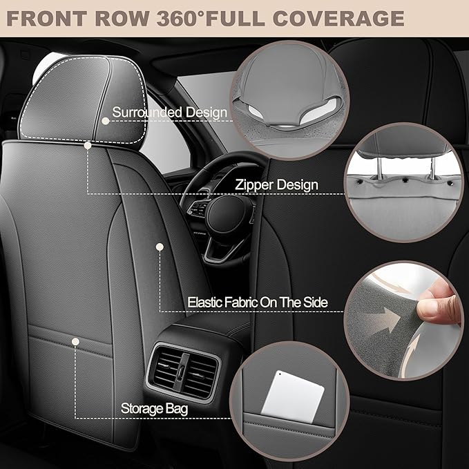 TTX LIGHTING for Hyundai Venue 2020-2026 Seat Covers: Waterproof Leather Seat Protector with Airbag Compatible (2 Front Seats,Black&Gray)