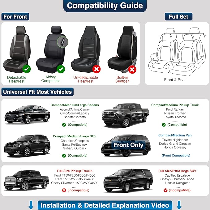 OASIS AUTO Car Seat Covers Front Seats Premium Waterproof Faux Leather Cushion Universal Accessories Fit SUV Truck Sedan Automotive Vehicle Auto Interior Protector (OS-001 Black)