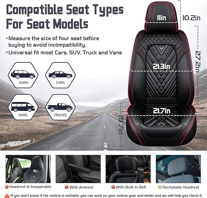 Truck Seat Covers for Ford F250 2011-2026, Waterproof Premium Leather Full Coverage Car Seat Cover, Muscle Sport Style Auto Interior Seat Cover Sets (Front Set/Black Red)