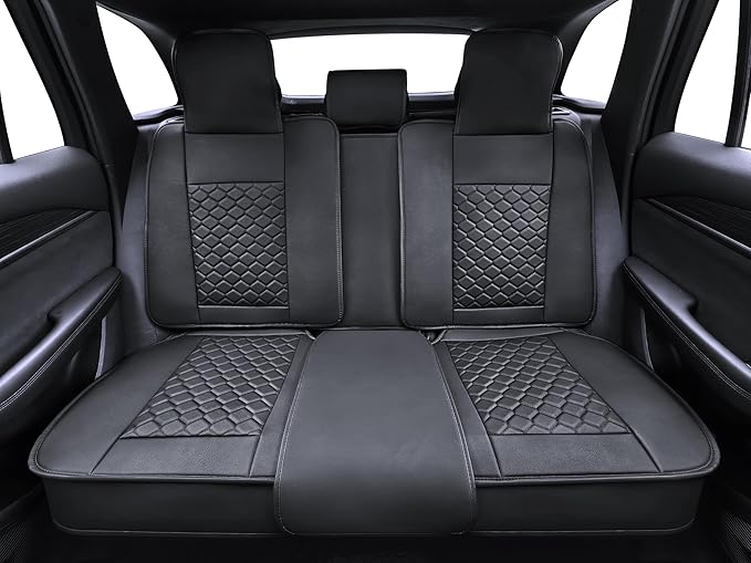 Elantrip Car Seat Cover Full Set Leather Car Seat Protector Universal fit for Most Cars SUVs and Trucks Water Proof Front and Rear Seat Protector Black