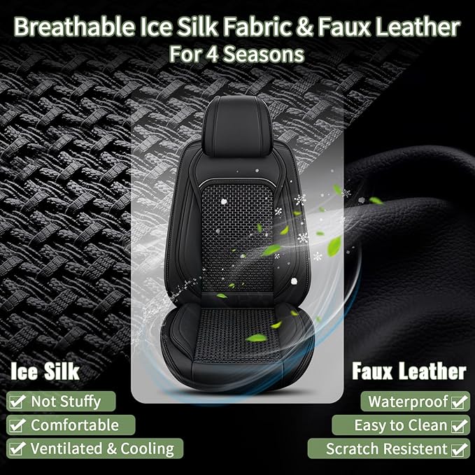Car Seat Covers Front Seats for Nissan Altima 2009-2024 2025 2026 - Breathable Cooling Ice Silk Leather Seat Cover - 2 Seats for Nissan Altima Accessories (Black)
