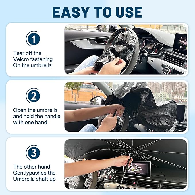 Windshield Sun Shade for Chevrolet Trax 2013-2023, Umbrella Car Shades with 360°Rotating Shaft, Foldable Front Window Sunshade for UV & Heat Protection