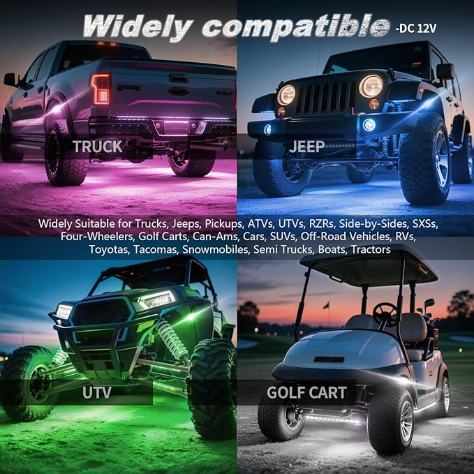 10Pods RGB LED Rock Lights Kit with APP/RF Remote Control, Segmented LED Underglow Lights Multi Zone Neon Exterior Light Multicolor 12v Waterproof for Truck Jeep UTV ATV Golf Cart Offroad SXS