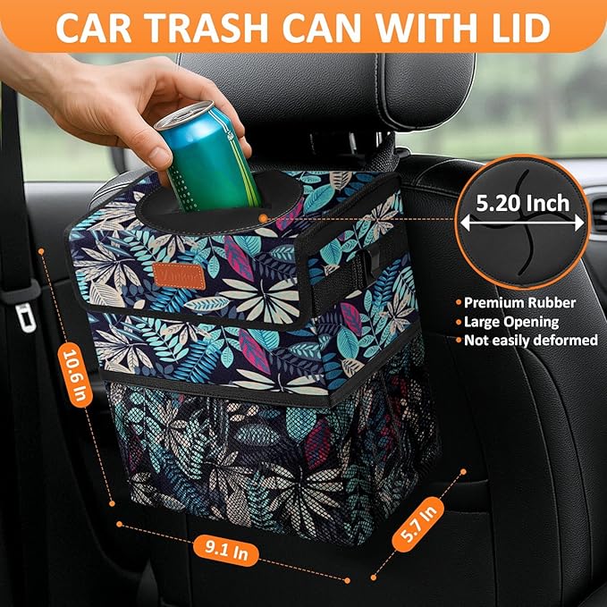 Vankor Car Trash Can for Car Cute, Bag Bin Hanging Waterproof Automotive Garbage Cans Leak Proof Vehicle Trash Can Colorful Leaves