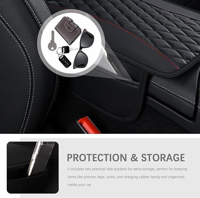IHOTDER Patchwork Leather Center Console Covers for Cars,Upgraded Arm Rest Cover for Car with Side Storage Pocket for Car Seat Organizer,Middle Console Cover Stylish Car Decoration (Pink)