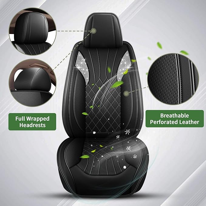 Car Seat Covers for Honda HR-V 2016-2026: Breathable Perforated Leather Seat Cover (Full Set, Black)
