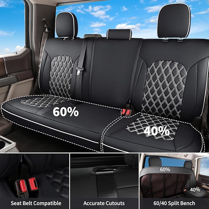 Huidasource Seat Covers Custom Fit for Toyota Tacoma 2016-2023 2022 2021, Full Coverage Leather Seat Cover for Double/Crew Cab SR, SR5, Limited, TRD Pro,TRD Sport,TRD Off-Road(Full Set/Black&White)