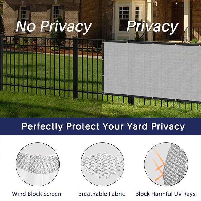 Windscreen4less Privacy Fence Screen Heavy Duty Windscreen Fencing Mesh Fabric Shade Net Cover with Brass Grommtes for Outdoor Wall Garden Yard Pool Deck, 8'x291' Light Gray