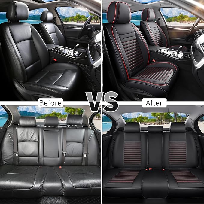 Car Seat Covers Full Set Fit for Toyota RAV4 Hybrid 2016-2026, Premium Faux Leather Car Seat Protector,Breathable Anti-Slip Full Wrapping Edge Seat Covers(Black&Red,Full Set)