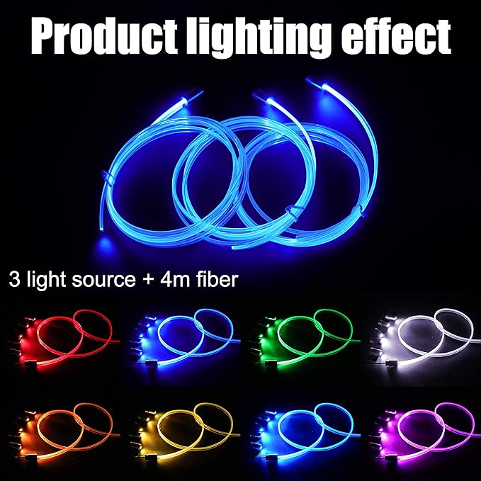 4 m Optic Fiber Car Ambient Lighting Kit RF Remote Control 8 Colors Multicoloured Music Interior Lighting Kit 12V 1W
