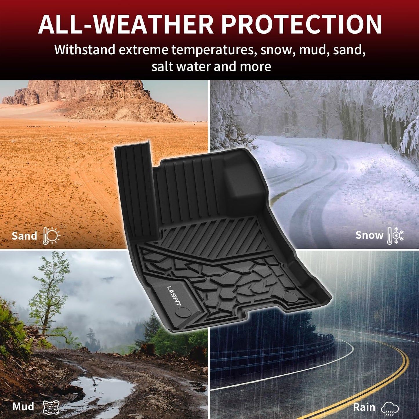 LASFIT Floor Mats for Ford Maverick 2025 2024 2023 2022 (Hybrid Models Only) All Weather Car Mats TPE Truck Liners Vehicle Accessories for Ford Maverick - 1st & 2nd Row, Black