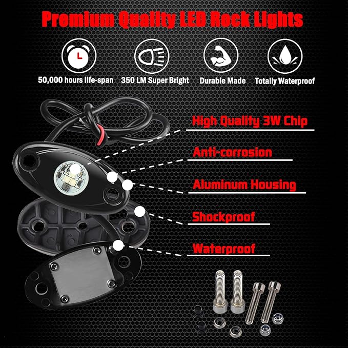 6 Pods LED Rock Lights, Ampper Waterproof LED Neon Underglow Light for Car Truck ATV UTV SUV Offroad Boat Underbody Glow Trail Rig Lamp (Yellow)