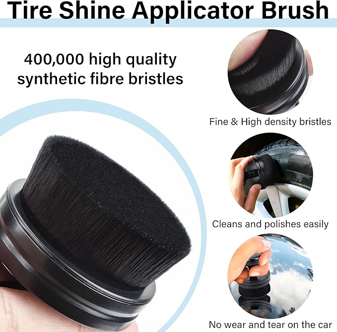 Tire Shine Applicator Brush, Tire Shine Brushes, Tire Dressing Brush Applicator with Seal Cover, Tire Brush for Car Detailing, Tire Gel Applicator, High Density Detail Factory Tire Brush (Black)