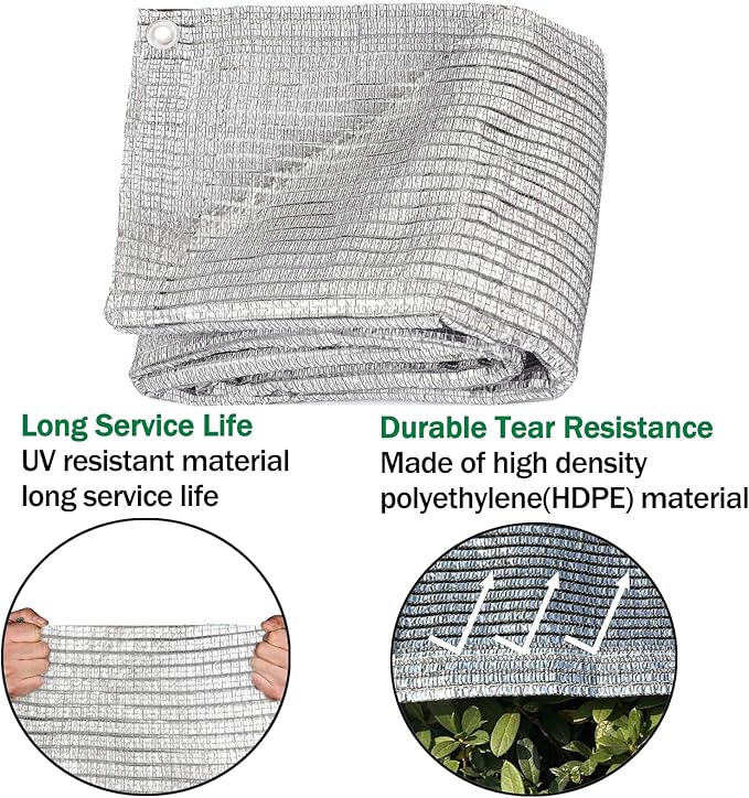 65% Aluminum Foil Shade Cloth with Grommets,8ft x 10ft, Mesh Sun Block Fabric Cover, Canopy, Privacy Screen for Outdoor Patio, Garden, Backyard, Silver