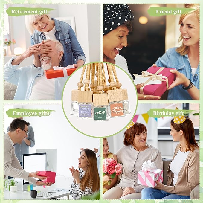 Havawish 10 Pcs Appreciation Gift Bulk for Teachers Empty Glass Essential Oil Diffuser Car Air Freshener Diffuser for Employee Staff Teachers Hanging Ornament Inspirational Team Thank You Gift