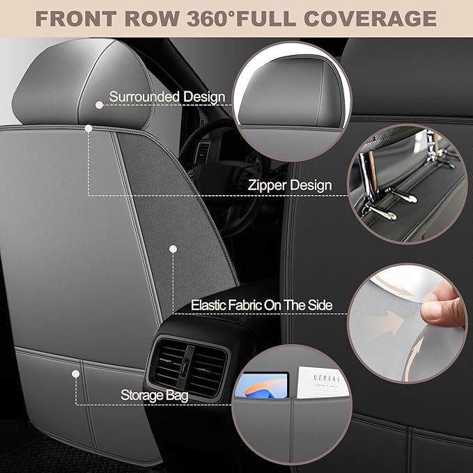 TTX LIGHTING for Toyota Camry 2002-2026 Car Seat Covers, Breathable Ice Silk & Leather Seat Protector, Cool & Anti-Sweat for Long Driving, Airbag Compatible, 5 Seats Full Set (Black&Gray)