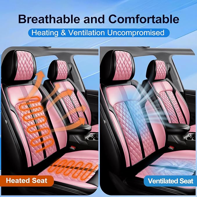Fit CX-5 Car Seat Covers for Select Mazda CX5 2013-2024 2025 2026 - Premium Full Coverage Leather, Airbag Compatible, Waterproof & All Weather Seat Protector, Front Pair Black+Pink