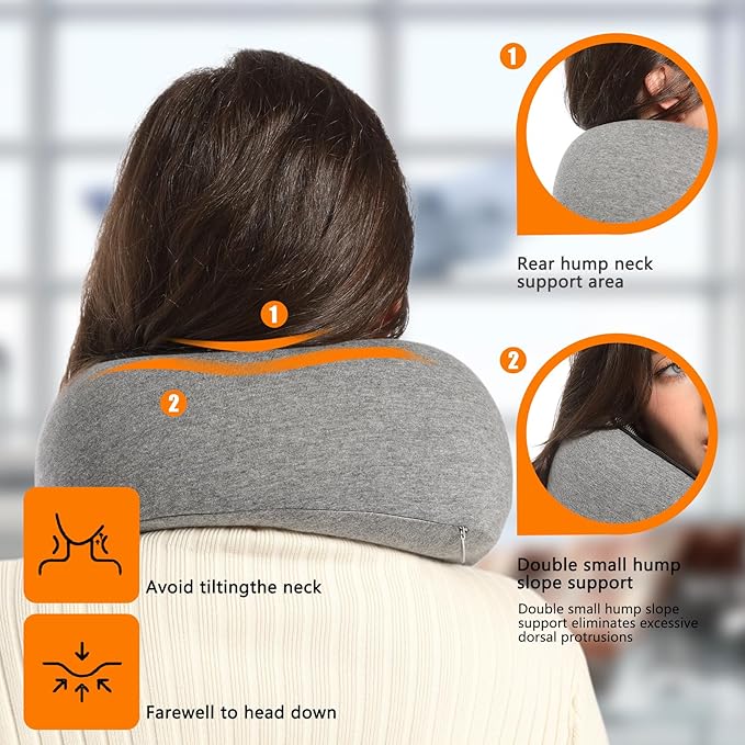 Travel Neck Pillows for Airplanes Or Trains, 360° Head Support Sleep for Long Flight, Skin-Friendly and Breathable, Kit with 3D Contoured Eye Mask, Earplugs and Storage Bag Gifts for Family