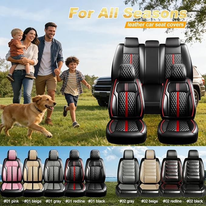 Fit CX-50 Car Seat Covers for Select Mazda CX50 2023-2026 - Premium Full Coverage Leather, Airbag Compatible, Luxury Waterproof All Weather Breathable Seat Protector, Full Set, Red Trim