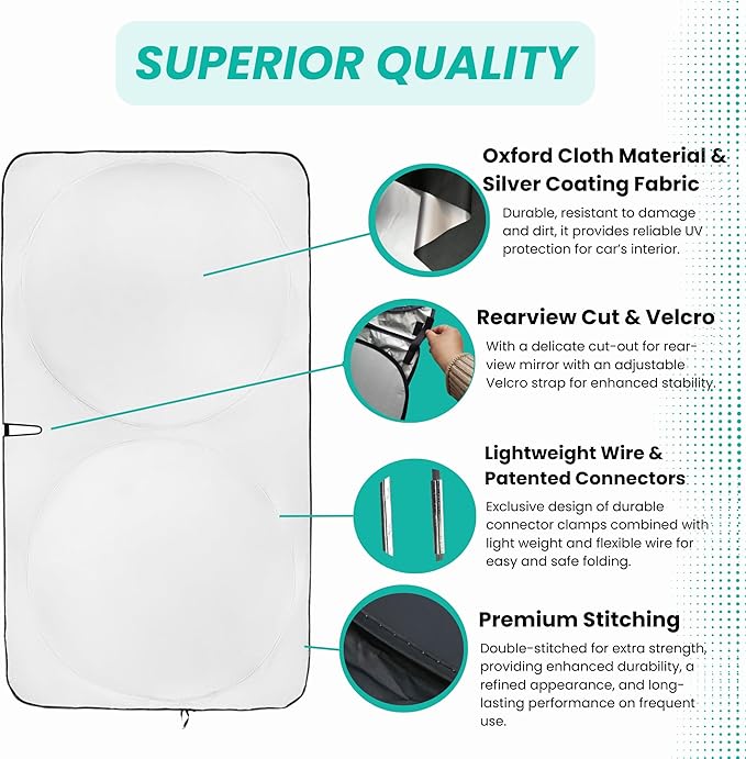 Windshield Sun Shade -Certified 99.87% UVB & 99.02% UVA Car Sun Shade. Award Winning Sunshade - Patented Technology | Compatible for Toyota Camry (2025-2026) | Car Shades by Kinder Fluff