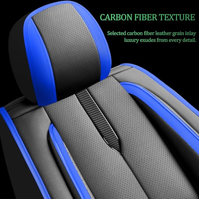 Fit Yaris Car Seat Covers for Toyota Yaris 2008-2018 2019 2020-Upgraded Premium Waterproof & Breathable Leather,Airbag Compatible,All-Weather Seat Cushion Protector,Full Set,Black-Blue