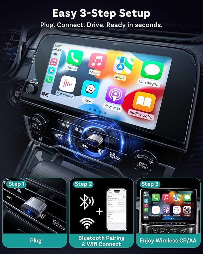 OTTOCAST Mini Nova 2 in1 Wireless CarPlay Android Auto Adapter 2026, Plug & Play USB Dongle, Fast Auto Connect, 5GHz Stable Connection, for OEM Wired CarPlay/Android Auto Cars
