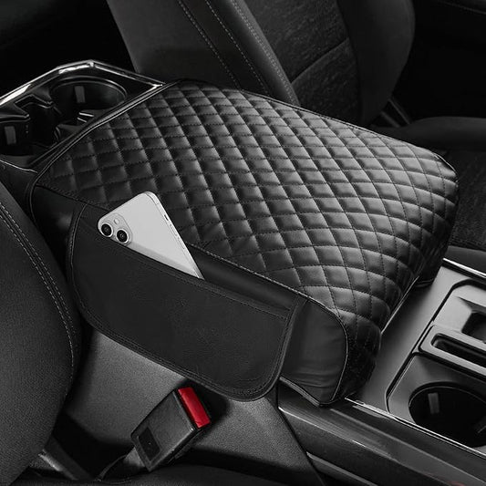 JOYTUTUS Center Console Cover Compatible with 2021 2022 2023 2024 2025 2026 Ford F150, Leather Armrest Cover Center Console Cushion Arm Rest with Side Pockets