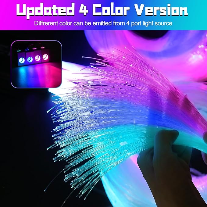 Split Car Starlight Headliner Kit, 4 Colors 12W Meteor Fiber Optic Star Ceiling Lights, 1200pcs*0.02in*9.8ft+240 RGBW Shooting Stars Lights for Car Home Theaters Roof Décor