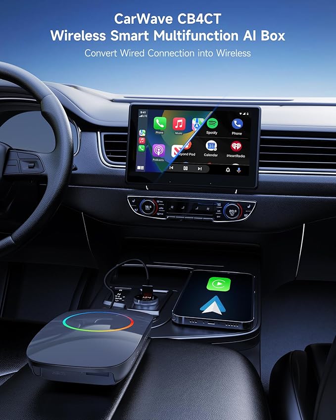 Magic Box - AI Box CarPlay Android Auto Wireless 2GB+16GB, Support YouTube, Netflix, Prime Video, Disney+, Spotify w/HDMI Output, Dual Wi-Fi & BT (5.4 & 4.2), USB Playback, AI-Powered, OTA