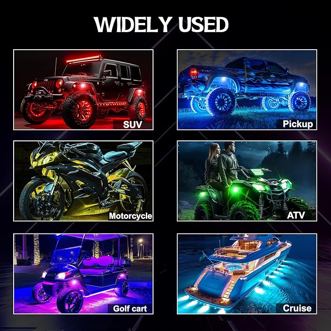 10 Pods RGB LED Rock Lights, Underglow Multicolor Neon Light Kit Wheel Well Light with APP Control & Music Mode, Under Glow Lights for Trucks,Jeep,SUV,Golf Cart,ATV,Pickup Off Road,12 V