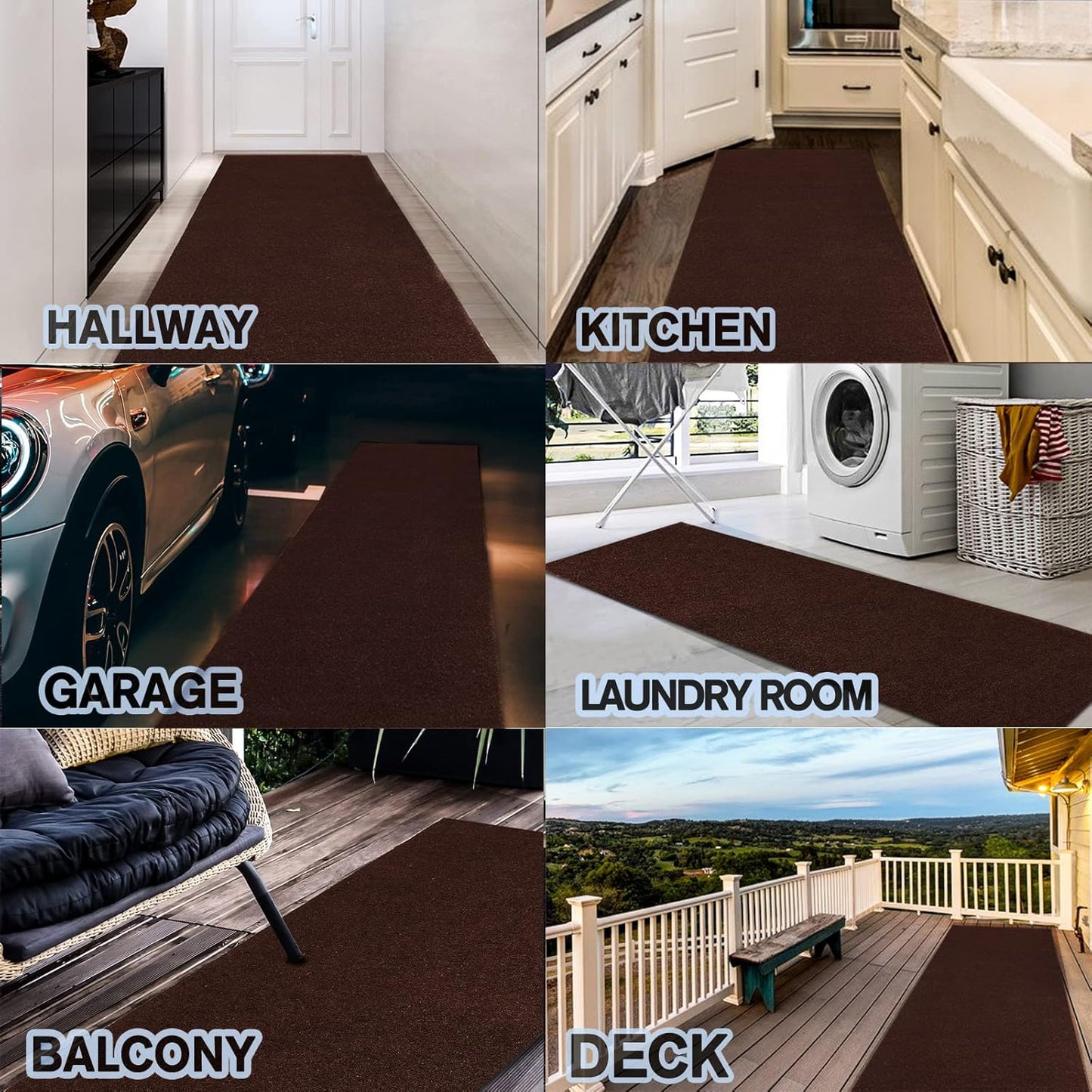 Custom Size Backed Non-Slip Area Rugs Runner, Easy Clean, Waterproof Runner Rugs for Hallway Entryway, Kitchen, Laundry, 3FT x 81FT, Brown