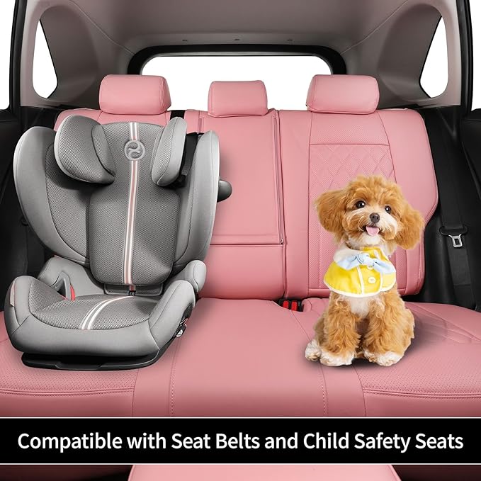 EKR Rav4 Seat Covers Custom Fit for Toyota Rav4 XLE,Platinum,Limited 2013-2018 & SE 2016-2018, Leather Pink Seat Cover Full Set for Women,Faux Leather(Pink)