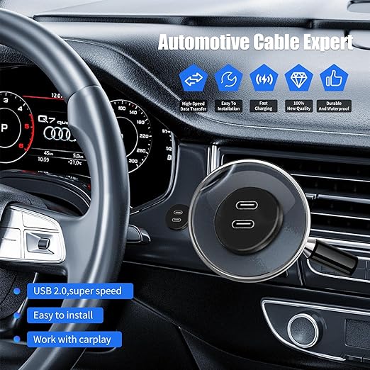 Dual Port USB C 2.0 Male to USB C 2.0 Female Extension Cable,Flush Mount Waterproof Panel Cable for Car,Truck,Boat,Motorcycle Dashboard 3.3ft