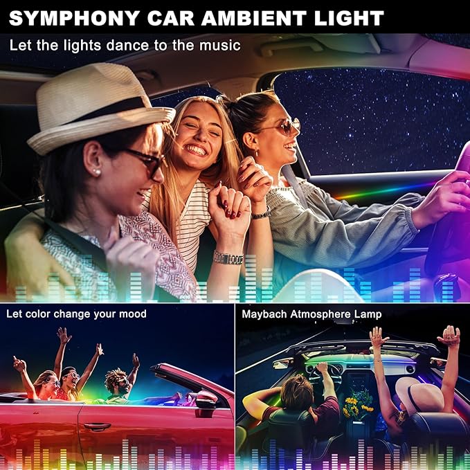 Dreamcolor Acrylic Interior Car LED Strip Light with USB/Type C, 10 in 1 with 179.24 inches 610 LEDs Ambient Lighting Kits, Sound Active Function Neon Accessories
