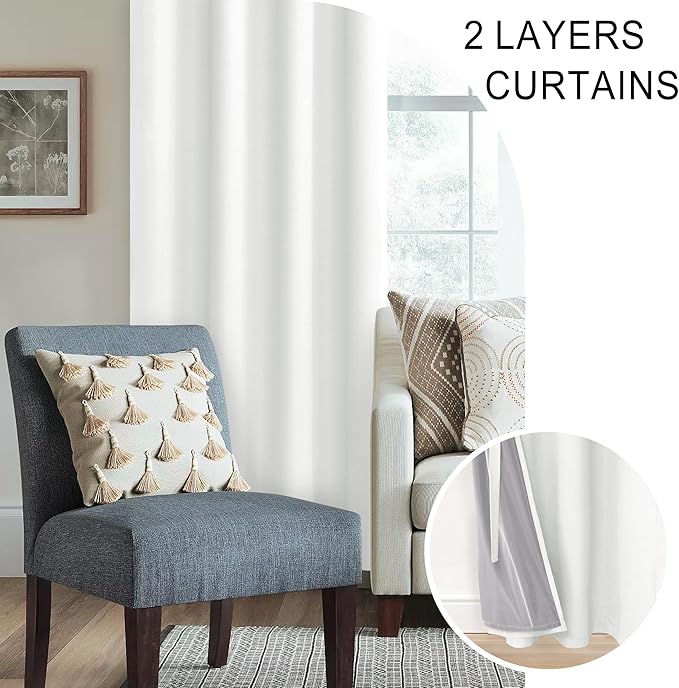 XWZO 100% Blackout Curtains with Tiebacks- 2 Thick Layers Completely Shaded Window Treatment Thermal Insulated Lined Drapes with Grommets for Small Window, Ivory, W42 x L45, Set of 2 Panels