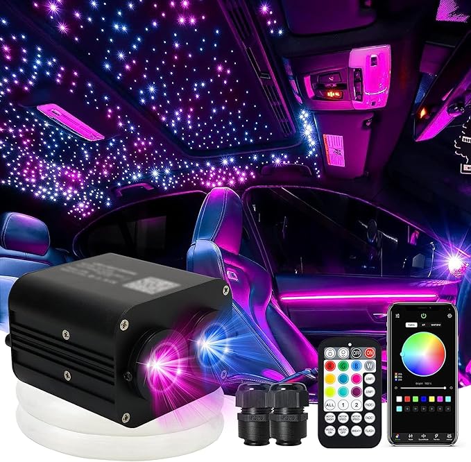 AMKI Dual Color 20W Twinkle Starlight Headliner Kit Mixed 710pcs*13.1ft Cables Fiber Optic Light Sound Activated APP/Remote Control for Car Roof Home Ceiling