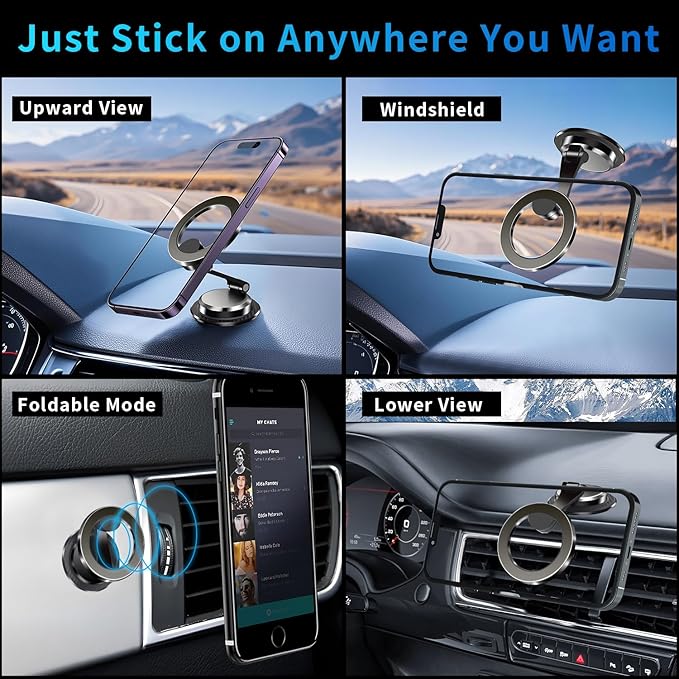 YAOKEEP Magnetic Car Phone Holder for Magsafe [2800gf Strong Magnetic], 360° Adjustable Magnetic Phone Holder for Car Dashboard, Phone Car Mount for iPhone17 Pro/Air/Max 16 15 14 13 12 (Black)