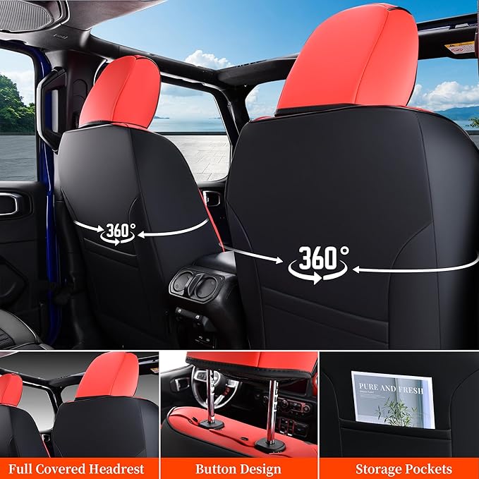 Coverado Seat Covers 2 Door Full Set for Jeep Wrangler, Waterproof Car Seat Covers for Truck Automotive Seat Covers Custom Fit for 2008-2012 Jeep Wrangler JK Seat Covers for Cars(Red)