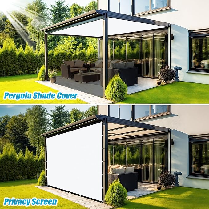 Amagenix 90% Pergola Shade Cover 9' X 24' Sun Shade Cloth with Grommets for Outdoor Garden Patio Porch, Commercial Grade 200 GSM - Cable Zip Ties Included (We Customized) GN108, White