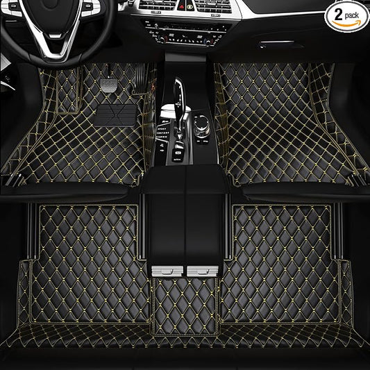 All-Weather car Floor MATS-Suitable for 99% of car Models,Leather car mat, offering Personalized Embroidery and Multiple Color Options,Provide Protection for car Rug (Black Yellow)