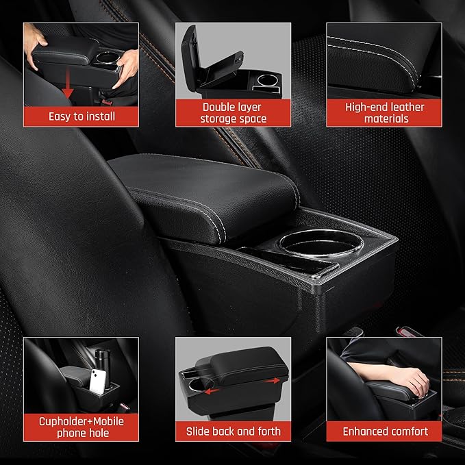 YJYWZH Car Armrest Box for Nissan Kicks Accessories 2016-2021 Center Console Storage Organizer Double Layer Space with Cup Holder Mobile Phone Holder (White Thread)