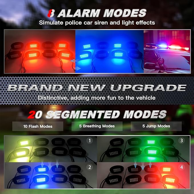 8Pods Aluminum RGB LED Rock Lights for Jeep Trucks UTV ATV RZR Golf Cart Offroad SXS SUV Side by Side with APP/RF Remote Control, Waterproof Multicolor Metal Alloy Case Segmented Underglow Light 12V